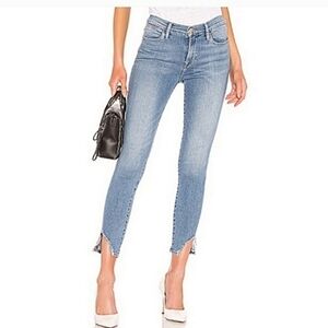 Frame Le High Skinny Jeans Prizzi Distressed Frayed Notch Leg High Rise Stretch